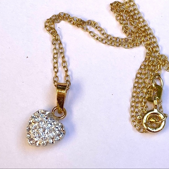 10k GOLD plated Heart Pave Necklace 925 silver - Picture 13 of 13